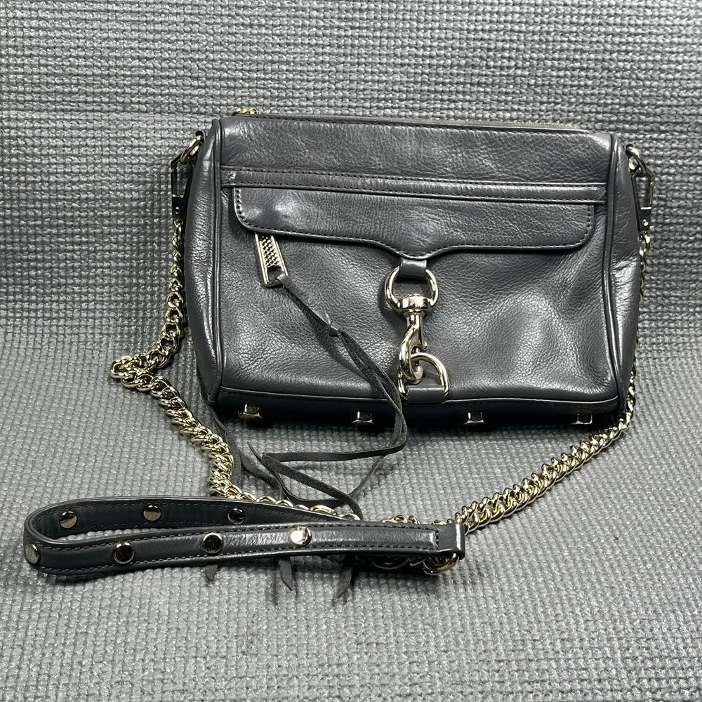 Rebecca Minkoff‎ Mini MAC Crossbody Bag Gray Leather Pockets Casual Chain Strap